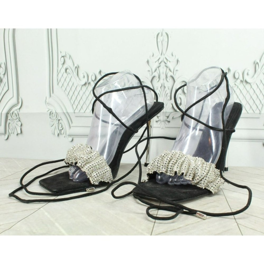 Ego Black Suede Slip On Lace Up Open Toe Casual Heeled Sandals Size 11 - Picture 2 of 8